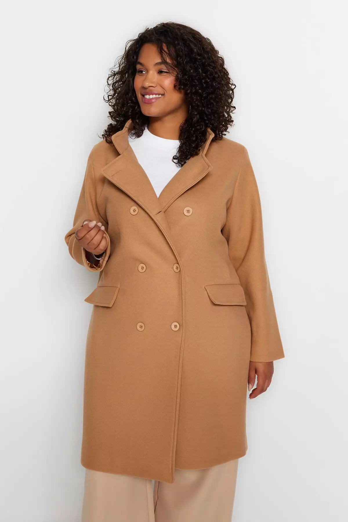 Plus size camel wool coat shop