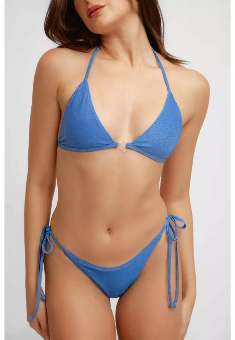 Zoey Side-Ties Adjustable Bikini Bottoms / Princess Blue Shimmer