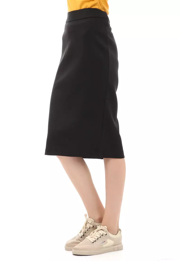 Rok Span 7/8 Design Formal Motif Polos Skirt Kerja Bawahan Wanita - Hitam