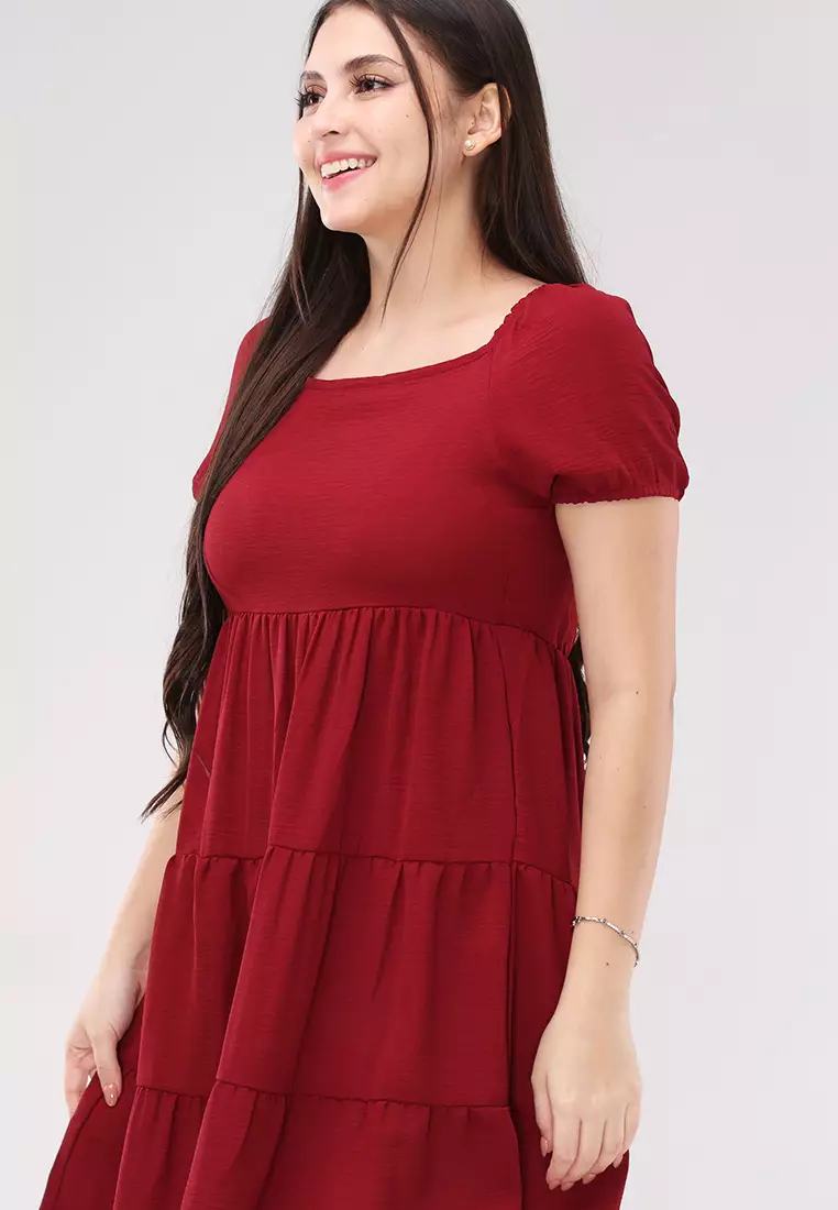 Linen Wrinkles Woven Short Sleeves Dress