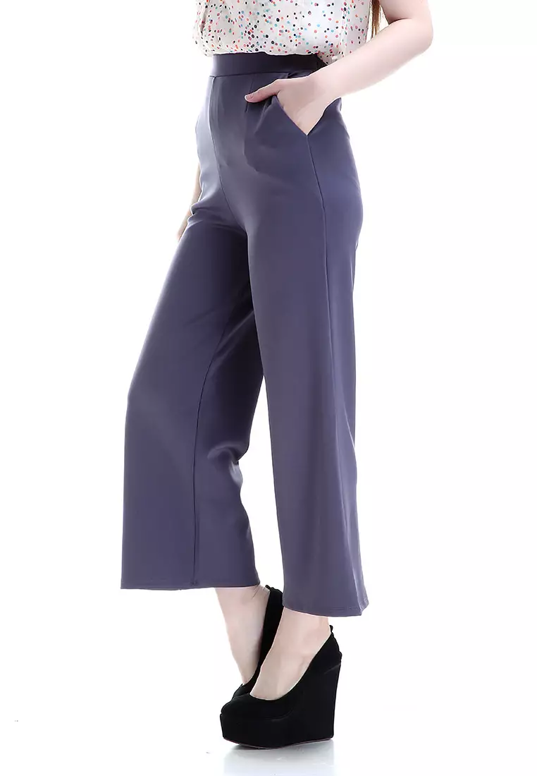 Xana Celana Kulot Bawahan Wanita Motif Solid Design Simple Woman - Grey