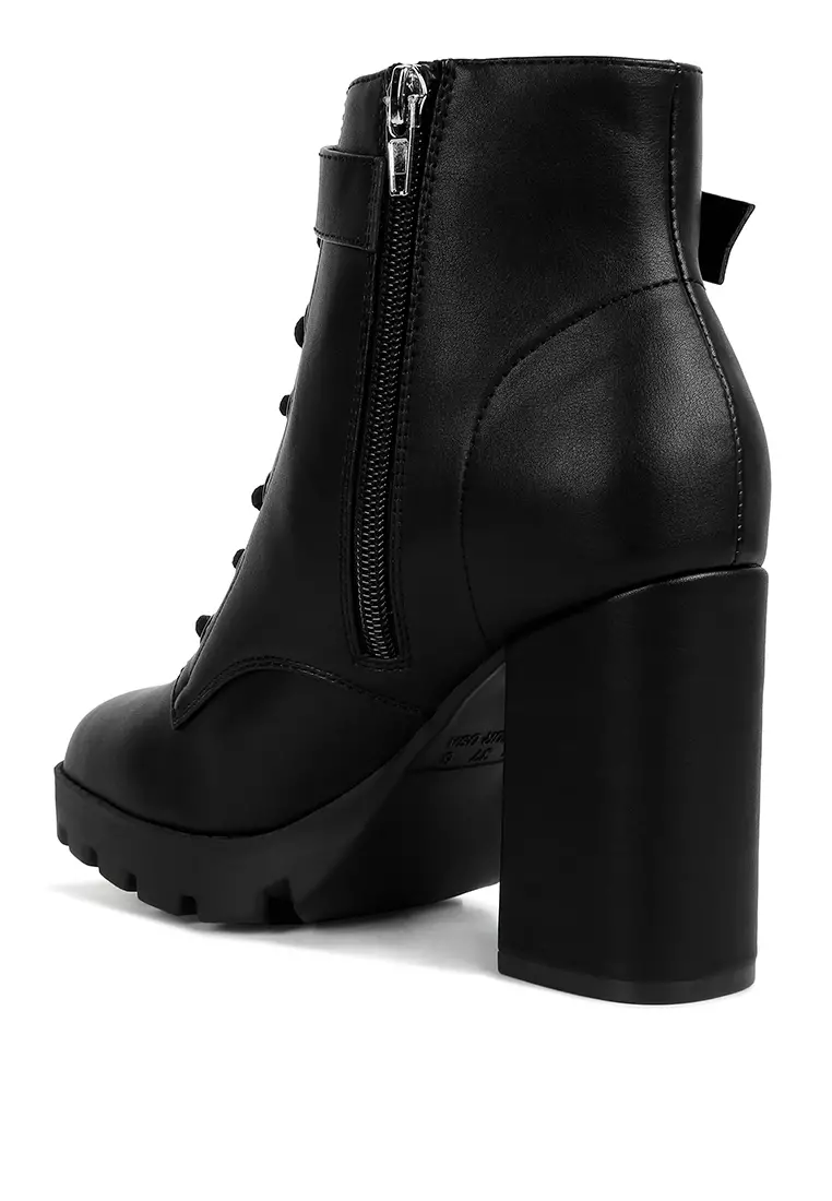 Black Faux Leather Lace Up Boots