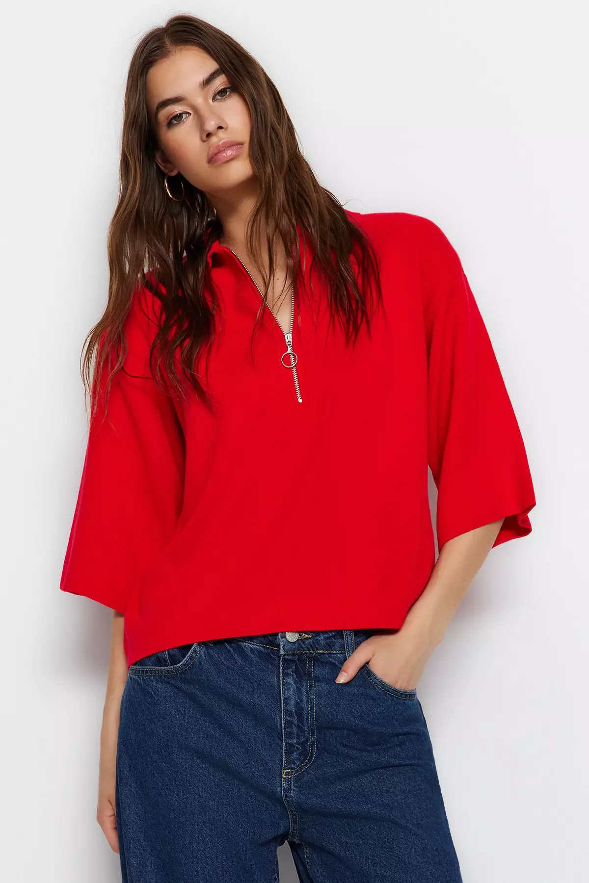 Buy Trendyol Collared zippered Knitted Sweater 2024 Online
