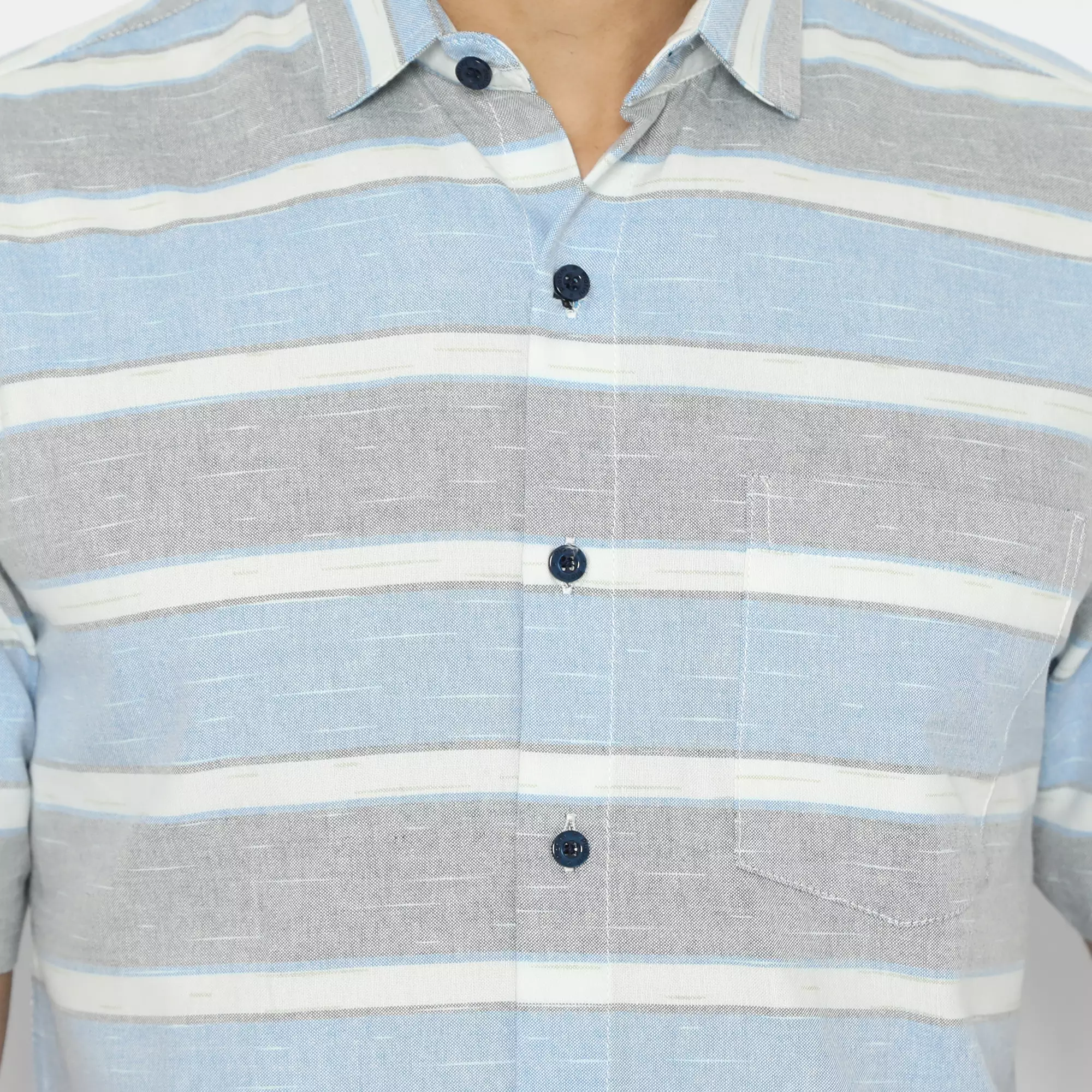 Platini Kemeja Motif Salur Pria Lengan Pendek Katun Biru 73265