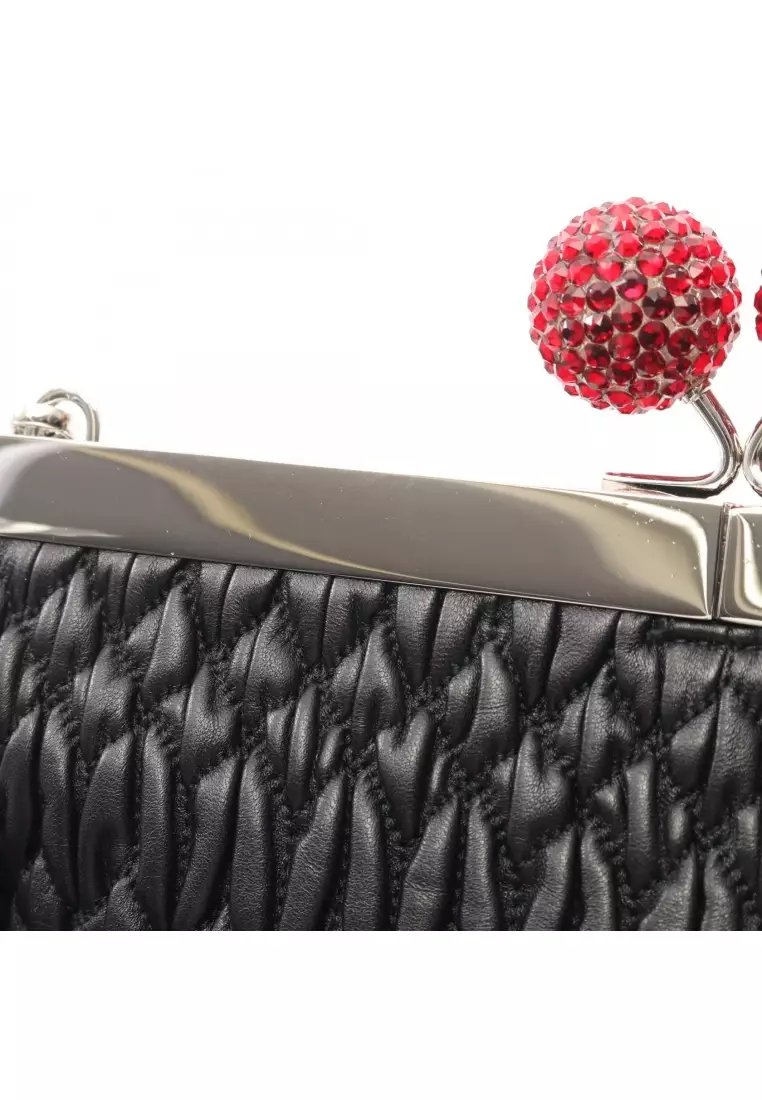 Pre-Loved MIU MIU matelasse chain shoulder bag leather black Valentine's Day Limited clasp