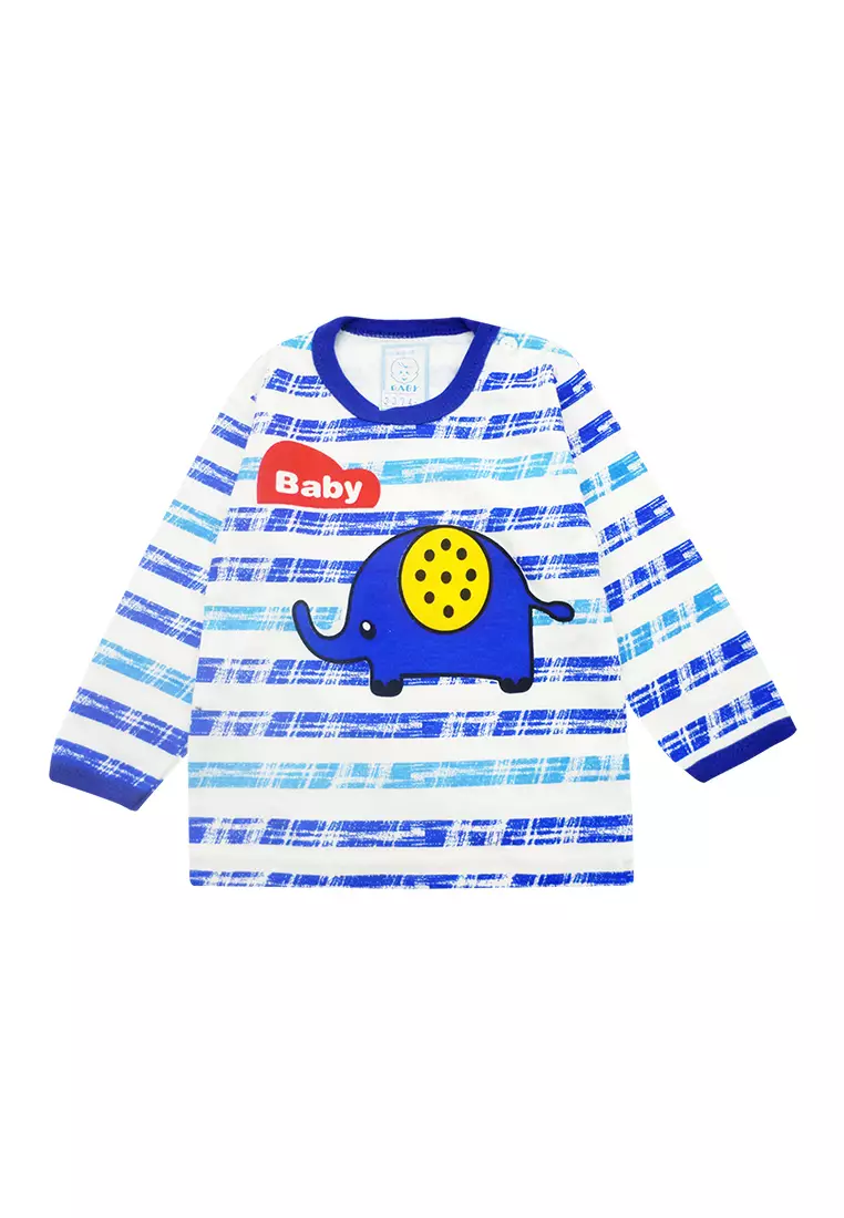 Skabe Pakaian Bayi Anak Laki Laki Baju Atasan Lengan Panjang Motif Gajah Setelan Celana Kaos Baby Putih All Size Usia 0 Sampai 6 Bulan 3374 Everyday Waka Kids Wakakids