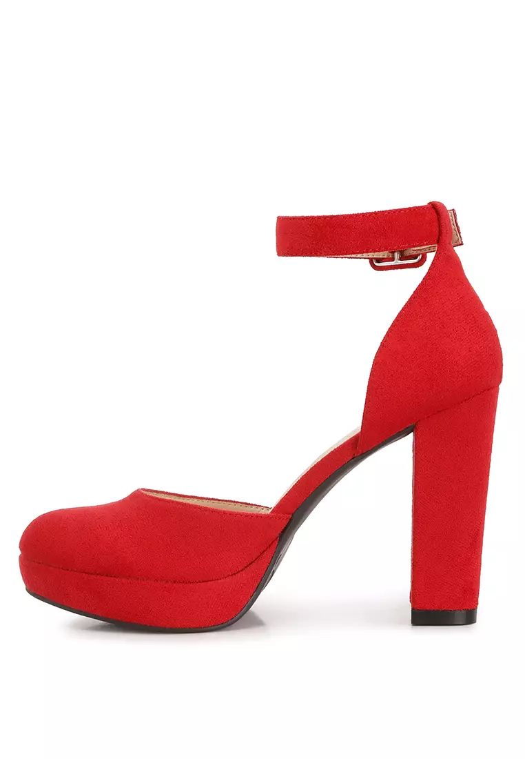 Sandal Tumit Platform Tali Pergelangan Kaki Merah