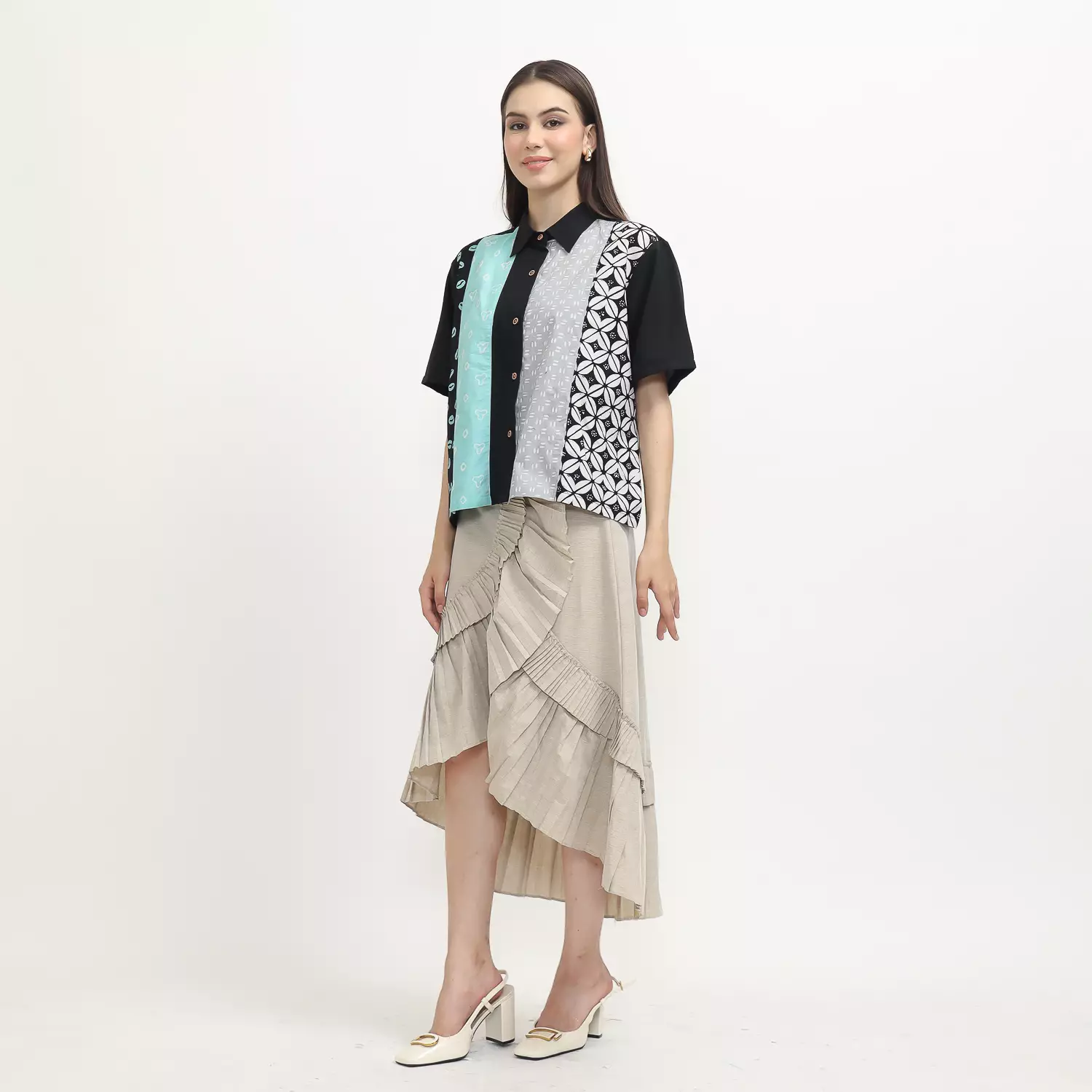 Blouse Batik Wanita - Atasan Batik - Bhatara Batik Purity - Baju Batik Modern Lengan Pendek