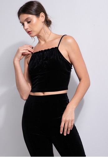 ZALORA OCCASION black Velour Ruched Bustier Cami Top 62EACAA254BD63GS_1