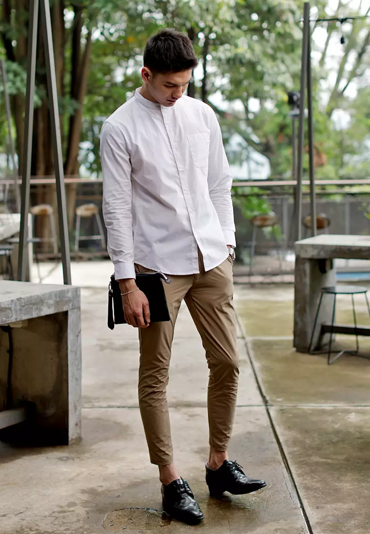 Oxcon Collarless Long Sleeve Business Shirt soft cotton White