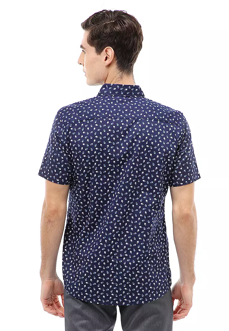 Dwan Atasan Kasual Kemeja Slim Fit Pria Lengan Pendek Simple Material Cotton ORIGINAL - Navy