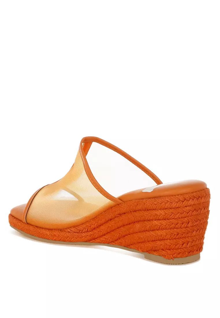 Sepatu Wedges Slip-On Mesh Bernapas Warna Oranye