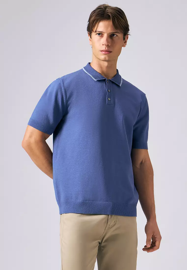 Polo with Textured Collar