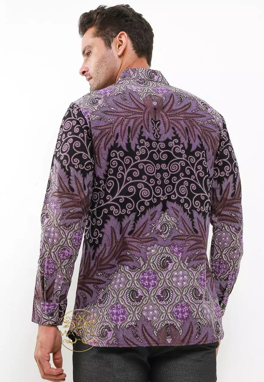 Magenta Kemeja Batik Pria Premium Slimfit Modern Lengan Panjang