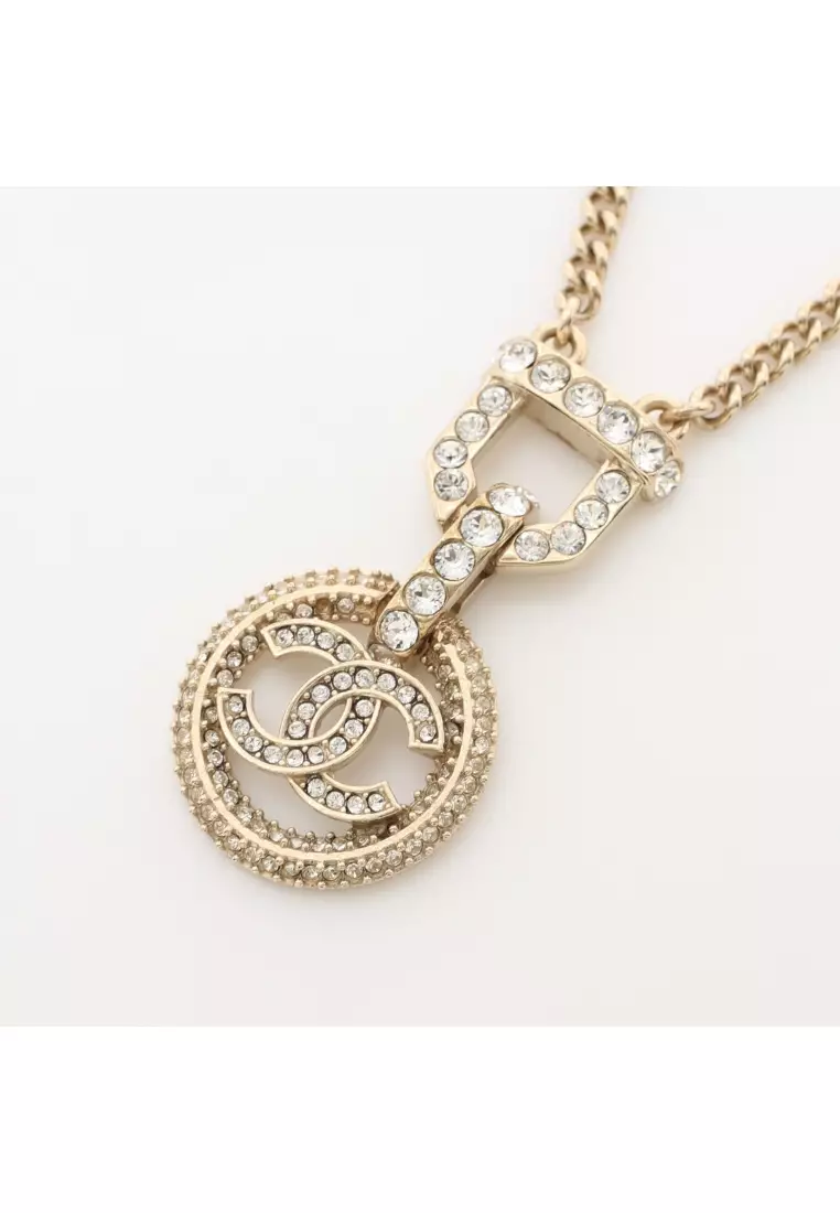 Chanel Pre loved Chanel coco mark necklace GP Rhinestone Champagne