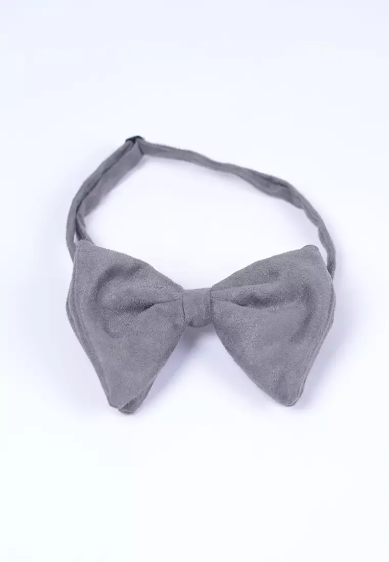 Dasi kupu kupu Oversize bowtie wedding bahan suede / beludru abu-abu