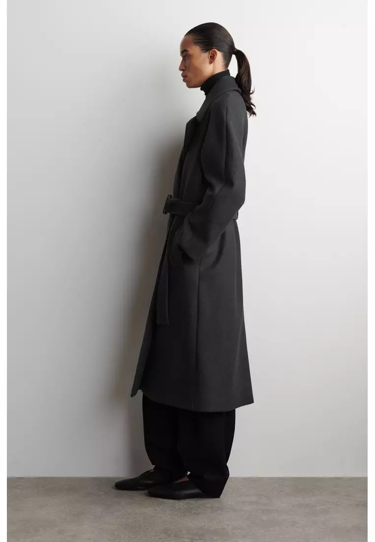 TAILORED BELTED WOOL-TWILL COAT