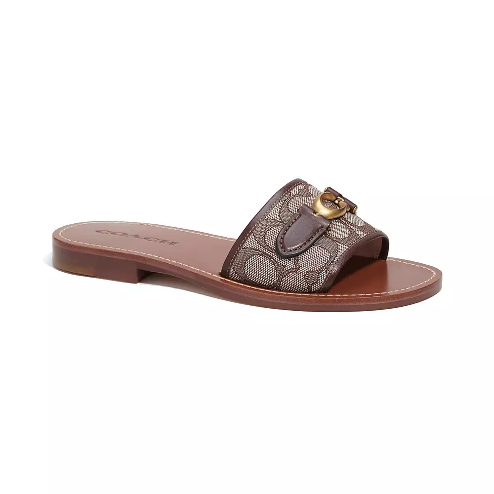 Jual Coach Coach Ina Sandals Flat in Signature Jacquard Maple/Oak ...