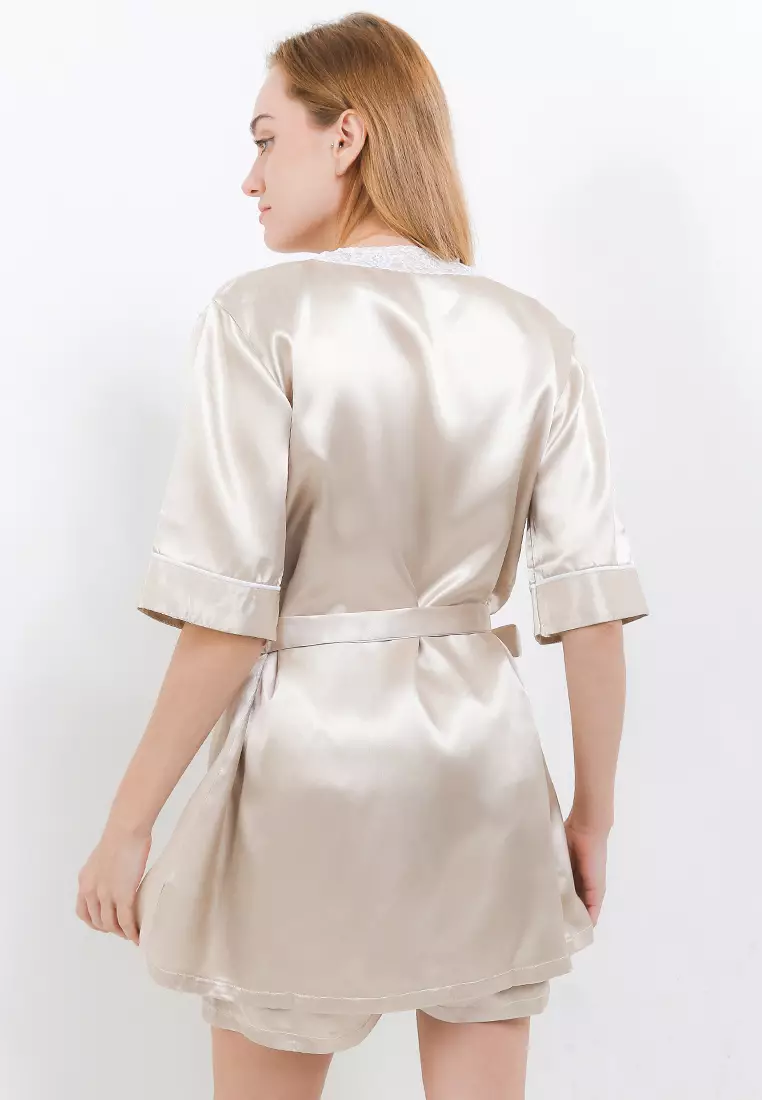 Kimono Satin Silk Set Seksi Sexy Dress Tanktop Sleepwear