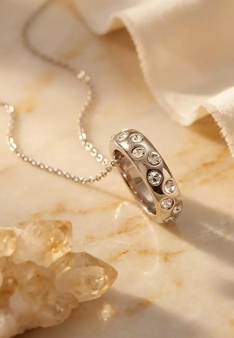 Ecliptic Pendant Necklace in White Gold Adorned with SWAROVSKI® Crystals