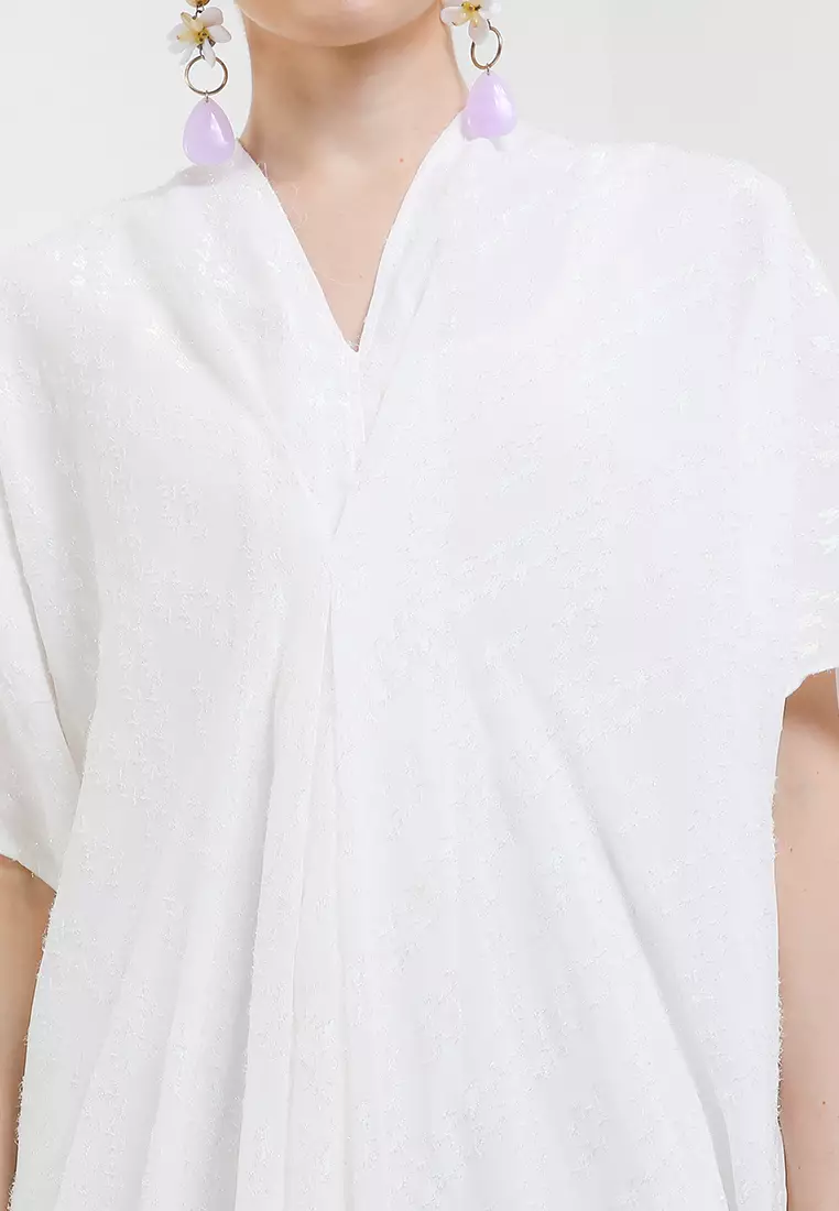 V Neck Glitter Jacq Pleats Kaftan