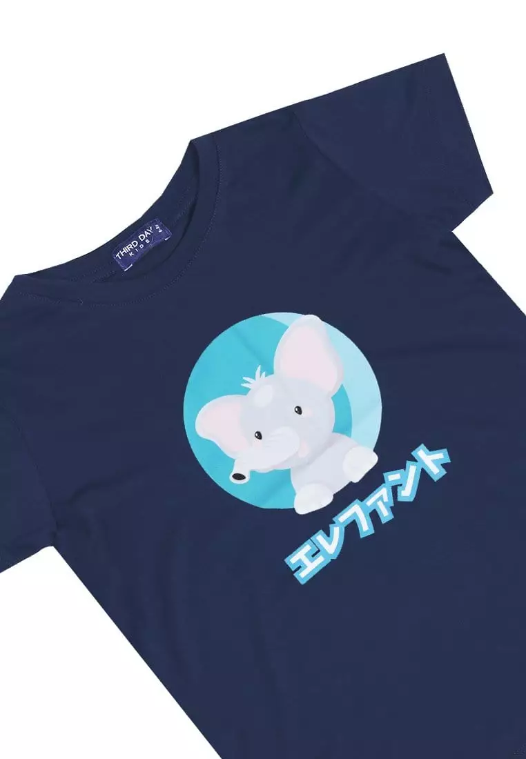 KU019 kaos anak gajah katakana navy