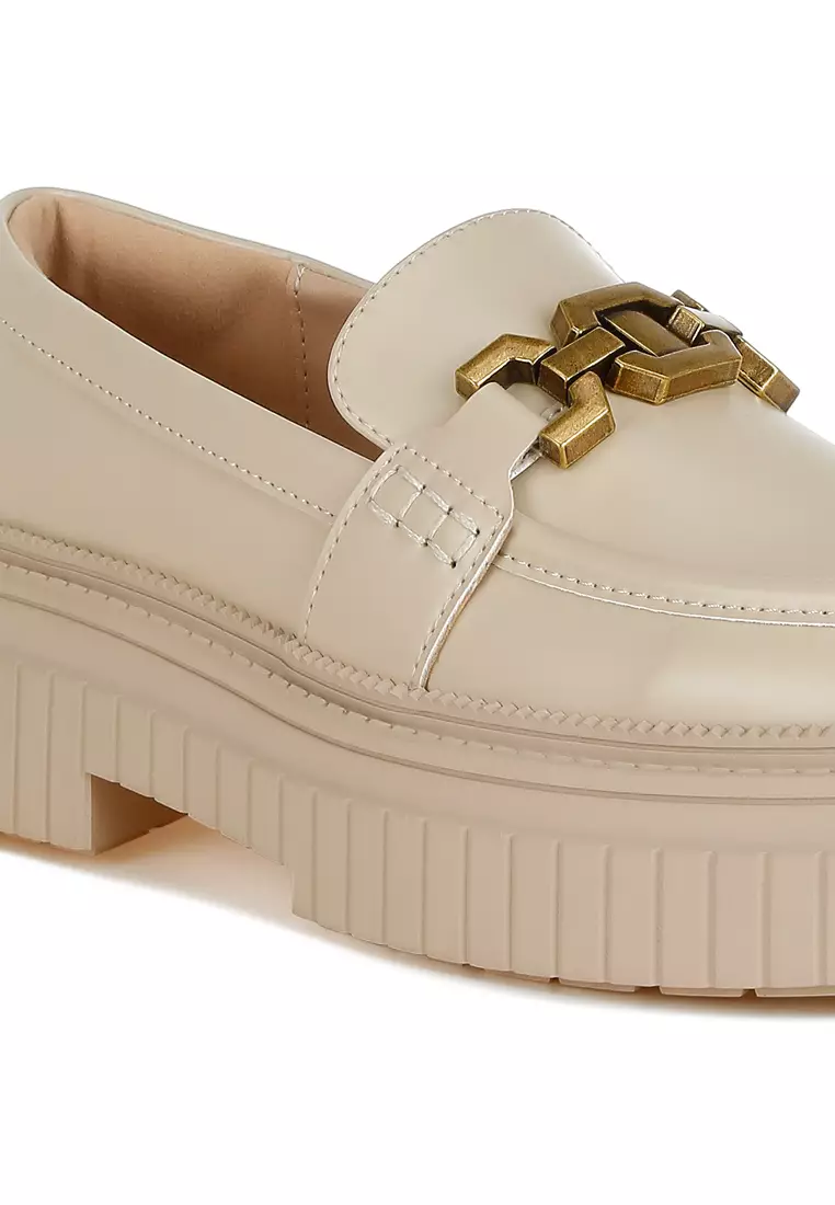 Sepatu Loafer Tebal Horsebit Warna Beige