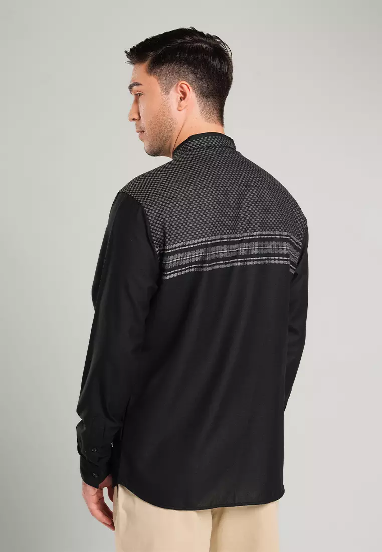 MOC Kemeja Koko Lengan Panjang Pria ABA-BLACK