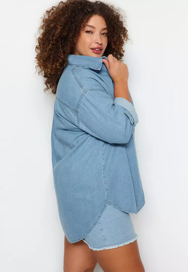 Plus Size Basic Denim Shirt