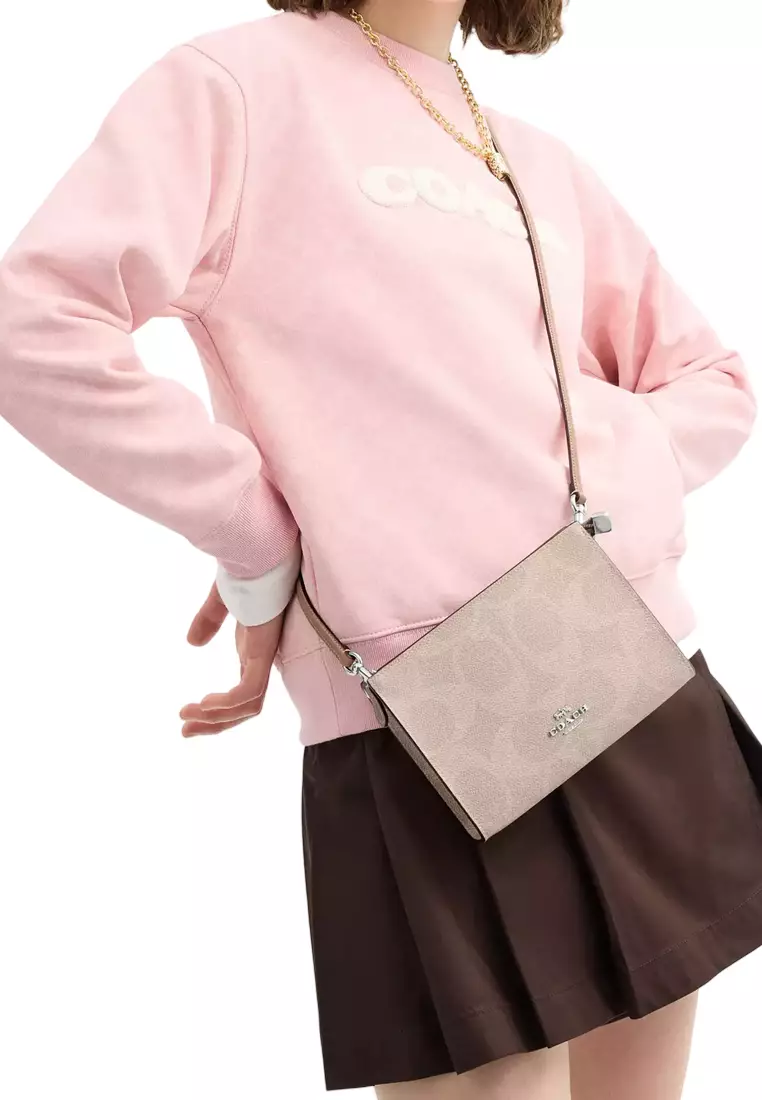 Slim Crossbody Bag In Signature Canvas - Sand/ Taupe CAR12