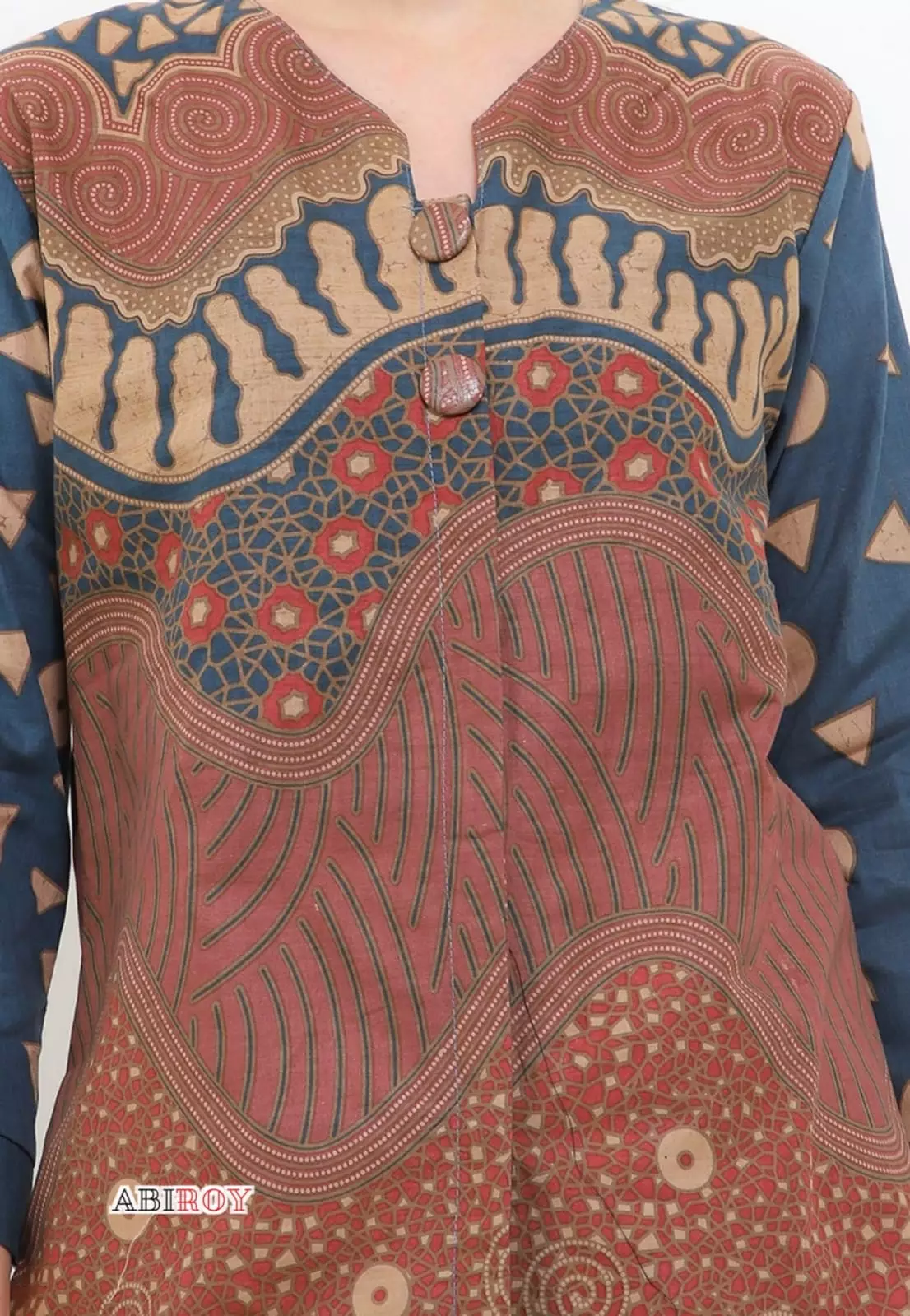 Blouse Batik Balasuta Coklat Biru Premium Slimfit Elegant NLN