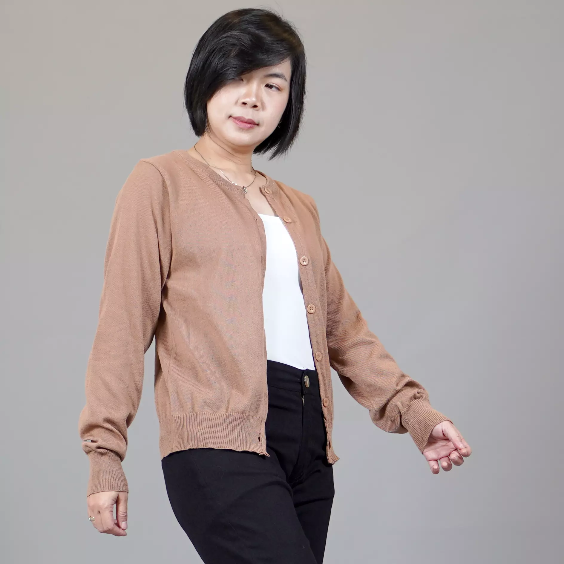 SANDRA Cardigan Rajut O Neck Kardigan Rajut Leher O - CHIPMUNK