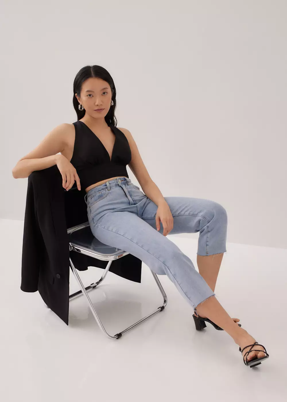 Celana Wanita - Aurelie High Rise Straight Crop Denim Jeans