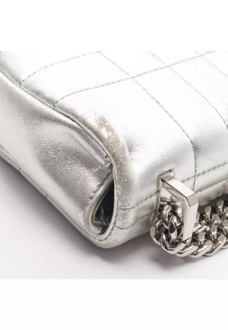 Pre-Loved Burberry LOLA roller chain shoulder bag leather Silver