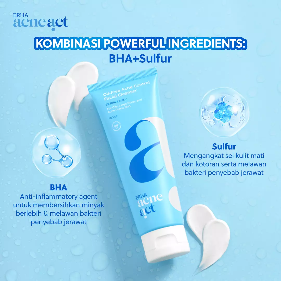 ERHA Acneact Oil-Free & Acne Control Cleanser - Sabun Wajah Kulit Minyak & Jerawat | BHA | Sulfur