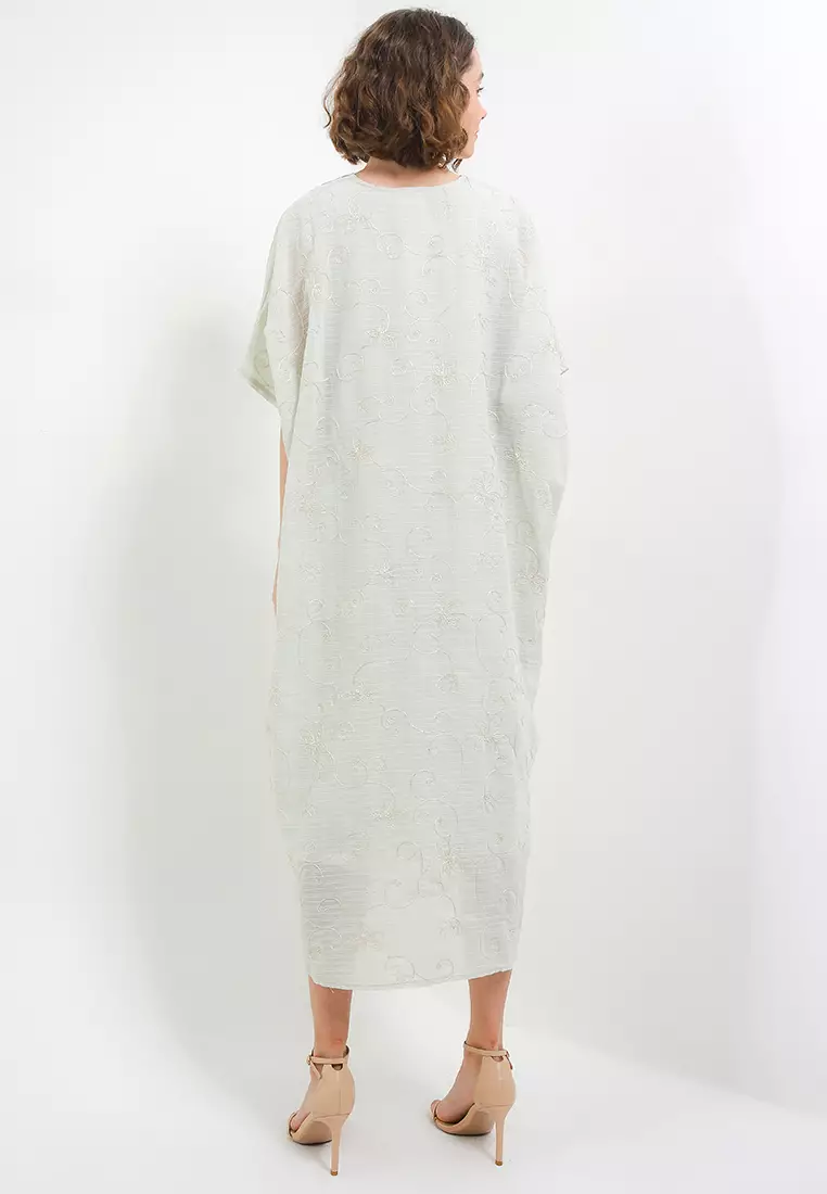 V Neck Crochet Lace Gold Emb Kaftan