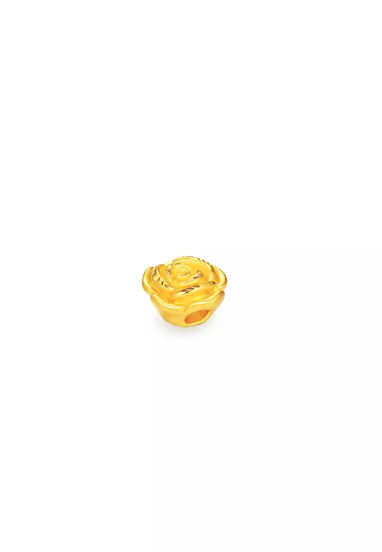THE Mix Collection 999.9/24K Pure Gold Rose Charm Black Steel Wire Clasp Bracelet Set L11-B636
