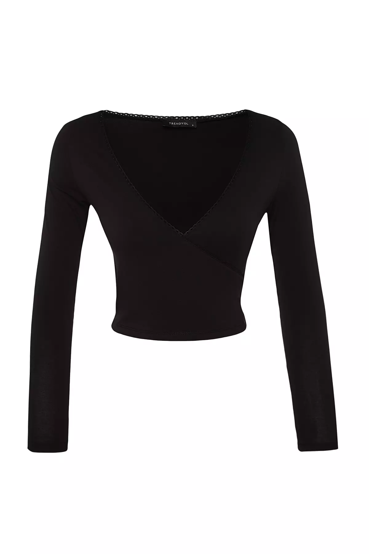 Double Breasted Collar Lace Detailed Crop Top