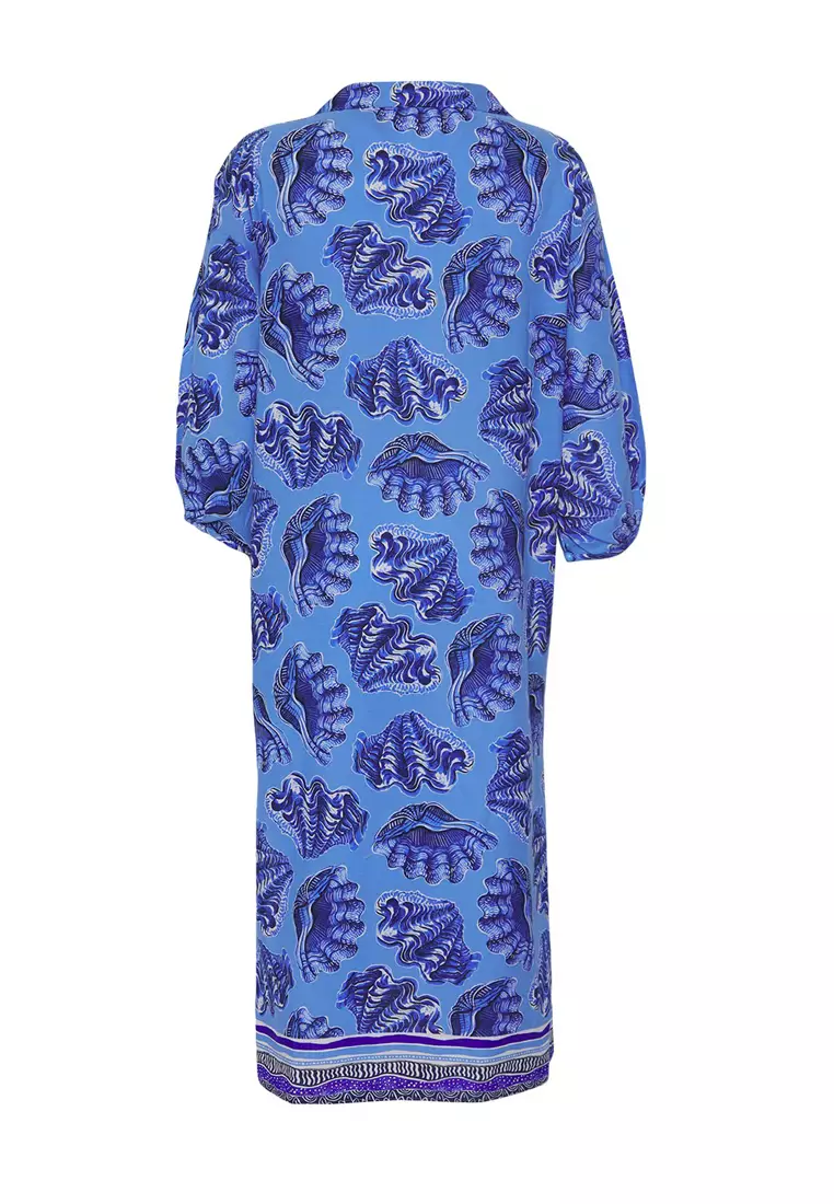 Multi-Colored Slogan Maxi Three-Quarter Sleeve Beachwear Regular Dress