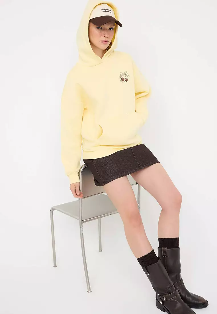 Printed Oversized Thick Inside Polar Fleece Sweatshirt
