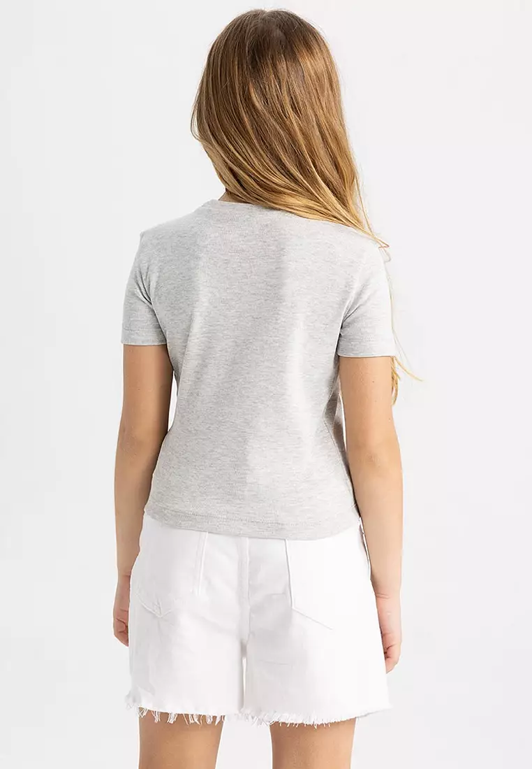 Slim Fit Slim Cut Crew Neck Ribbon Basic Plain Short Sleeve T-Shirt