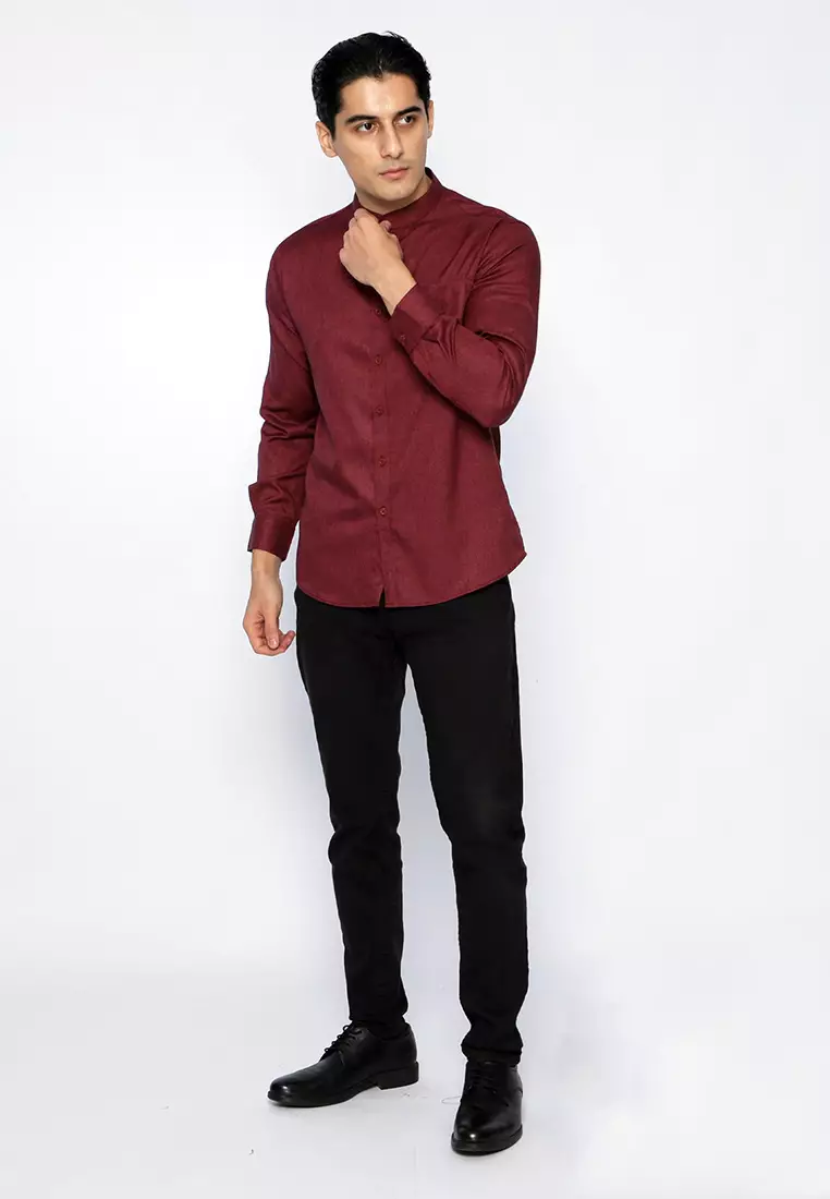 Kemeja Pria Kerah Shanghai Long Sleeve 7732 Maroon