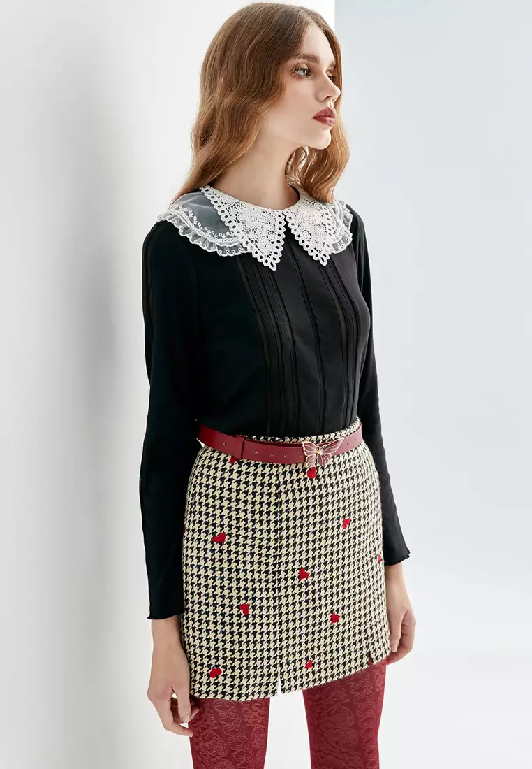 All Over Heart Embroidered Corset Waist Band Skirt