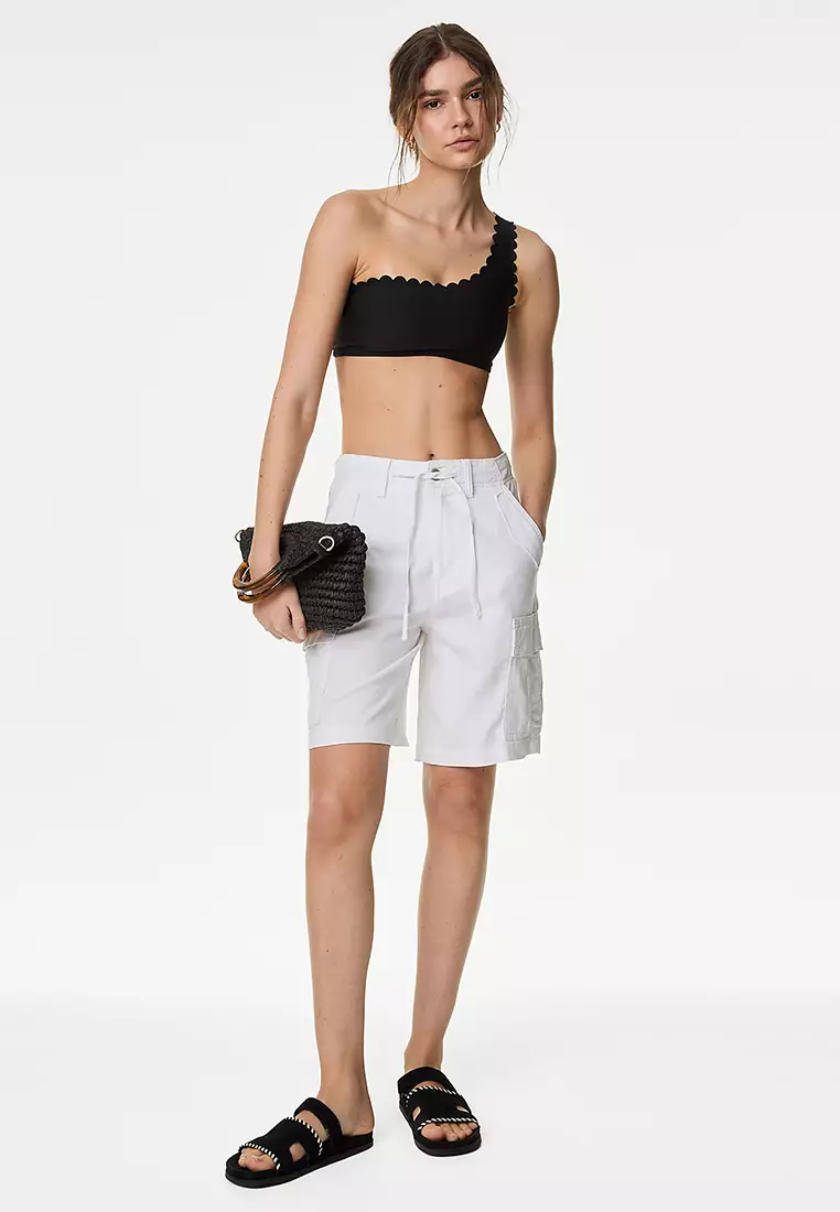 Neoprene Scallop One Shoulder Bikini Top