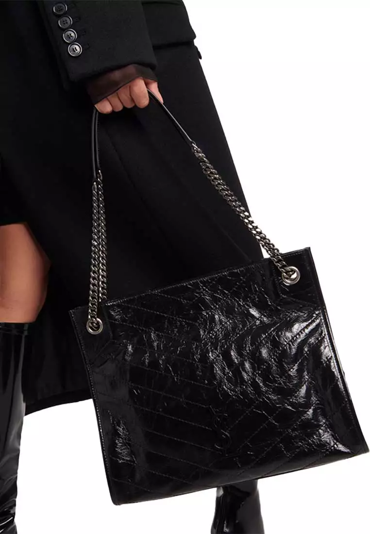 YSL Niki Shopping Tote In Vintage Leather Black 5779990EN04