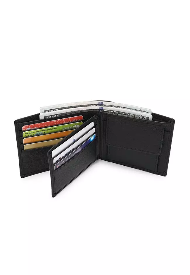 Genuine Leather RFID Short Wallet - Black