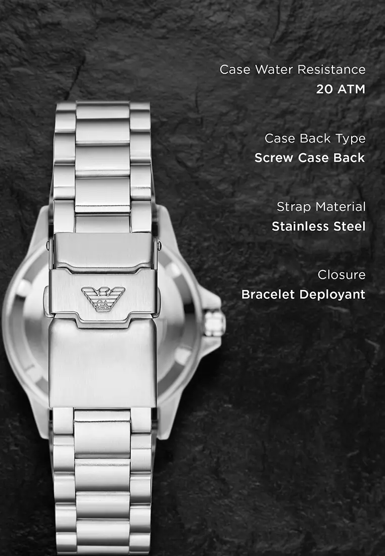 Emporio Armani Men's Analog Watch ( AR60079 ) - Automatic, Silver Case, Round Dial, 22 MM Silver Stainless Steel Band