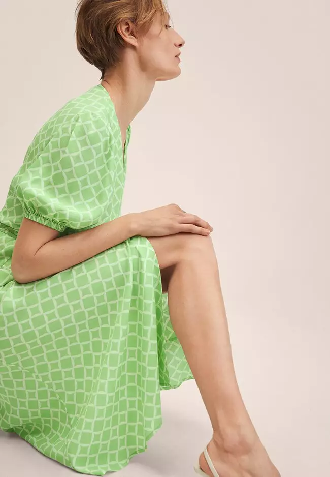 Printed Dress With Balloon Sleeves