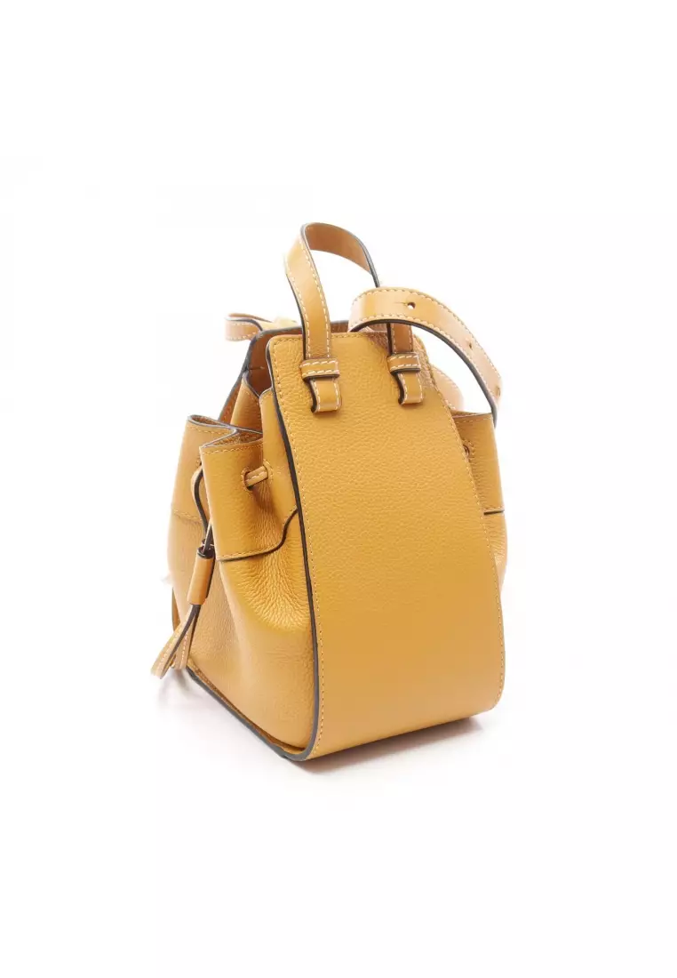 Pre-Loved LOEWE hammock drawstring bag mini Handbag leather Orange yellow 2WAY