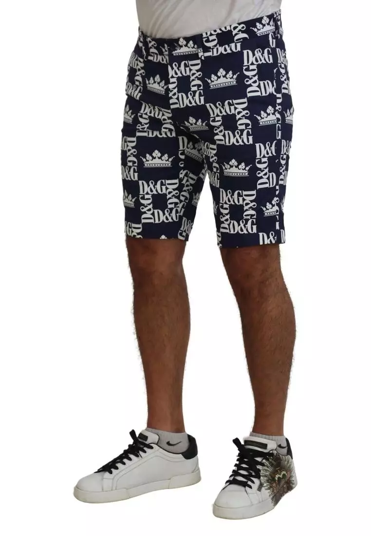 Buy Dolce Gabbana Dolce Gabbana Blue Logo Print Cotton Chinos